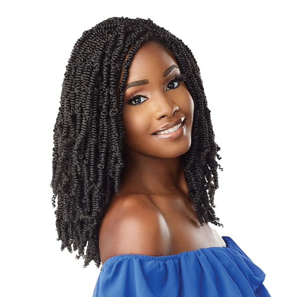SENSATIONNEL Ruwa Afro Twist 16 inch hair styled in black curly braids on a smiling woman