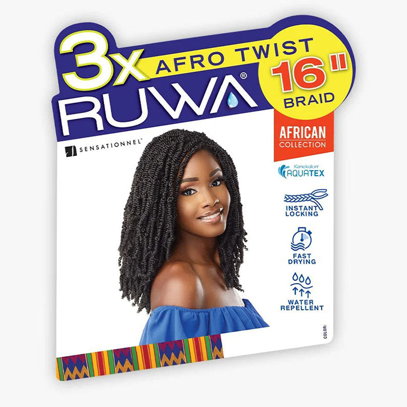 Sensationnel Ruwa Afro Twist 16 inch hair braid with instant locking and water repellent features