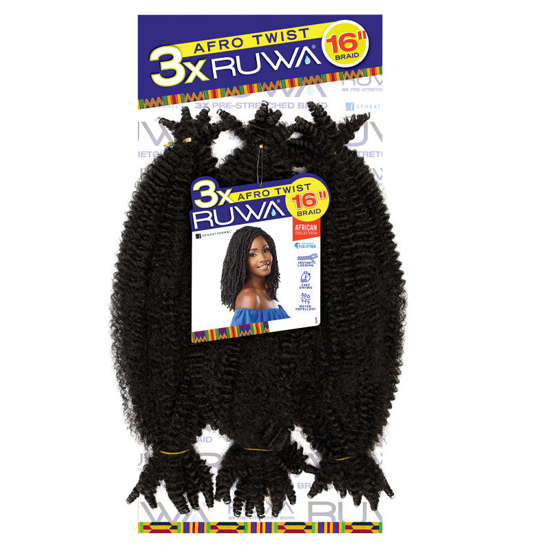 Sensationnel Ruwa Afro Twist 16 inch hair braids in black texture natural afro twist style