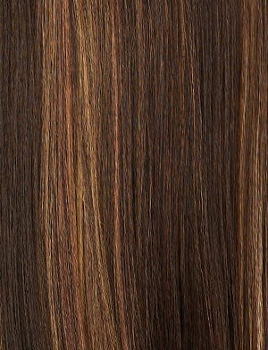 SENSATIONNEL Butta Lace Unit 10 wig straight brown with caramel highlights close up synthetic hair texture