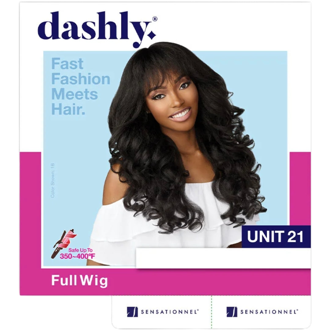 SENSATIONNEL Dashly Unit 21 wig long black voluminous wavy hair with bangs full wig packaging