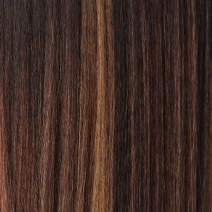 SENSATIONNEL Dashly Unit 21 wig closeup straight brown hair with caramel highlights and natural texture