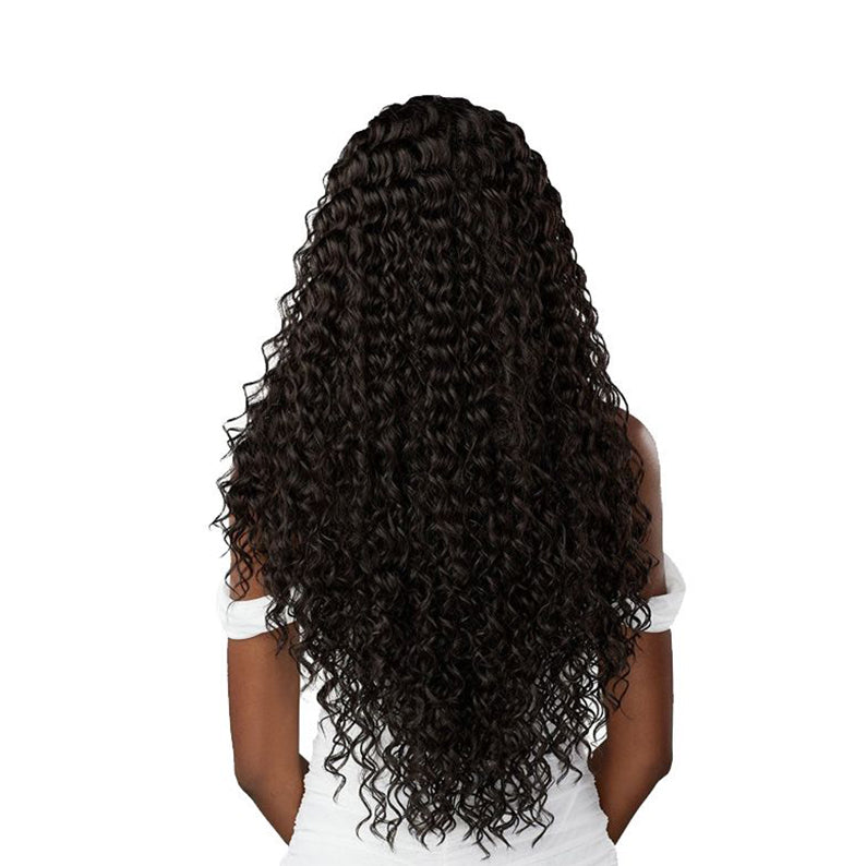SENSATIONNEL glueless lace front wig extra transparent long deep curly black wig back view
