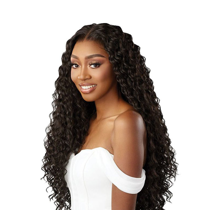 SENSATIONNEL glueless lace front wig extra transparent long deep wave black wig with natural middle part