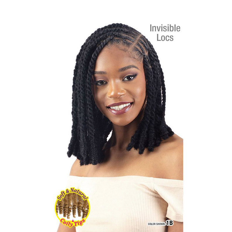 SHAKE N GO Cuban twist braiding hair styled as invisible locs with soft and natural coily tips in color 1B