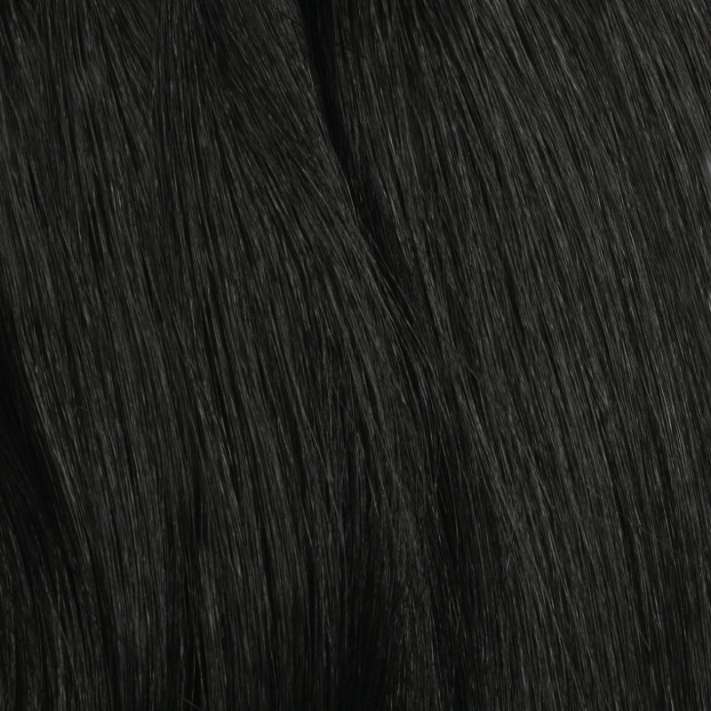 Shake N Go 18 inch yaky straight clip in hair extensions natural black close up showing smooth straight texture