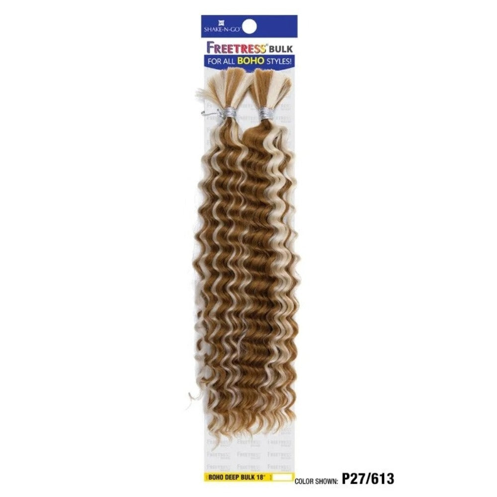 SHAKE N GO Freetress Boho Deep Bulk hair 18 inch honey blonde deep wave extensions