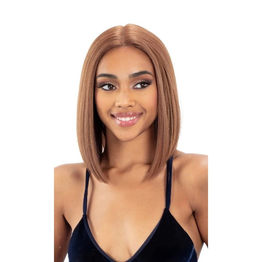 SHAKE N GO Harmony lace wig straight caramel bob with center part shoulder length sleek natural look
