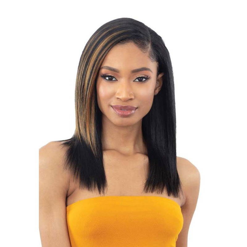 SHAKE N GO straight hair closure 12 inch sleek shoulder length bob with side part and highlights