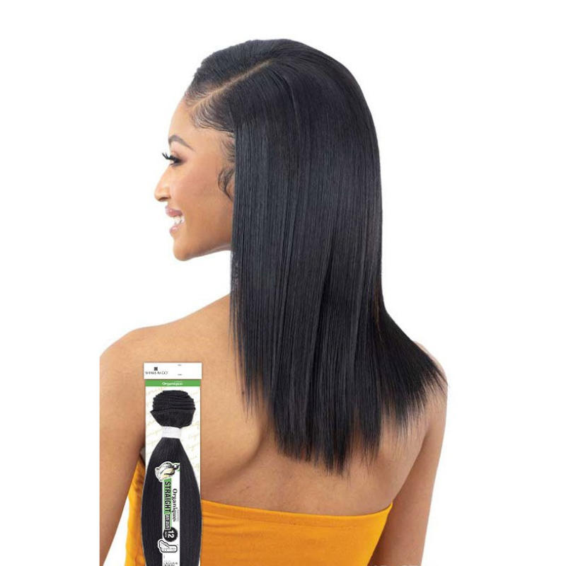 Shake N Go straight hair closure 12 inch sleek black shoulder length hair on smiling model with side part