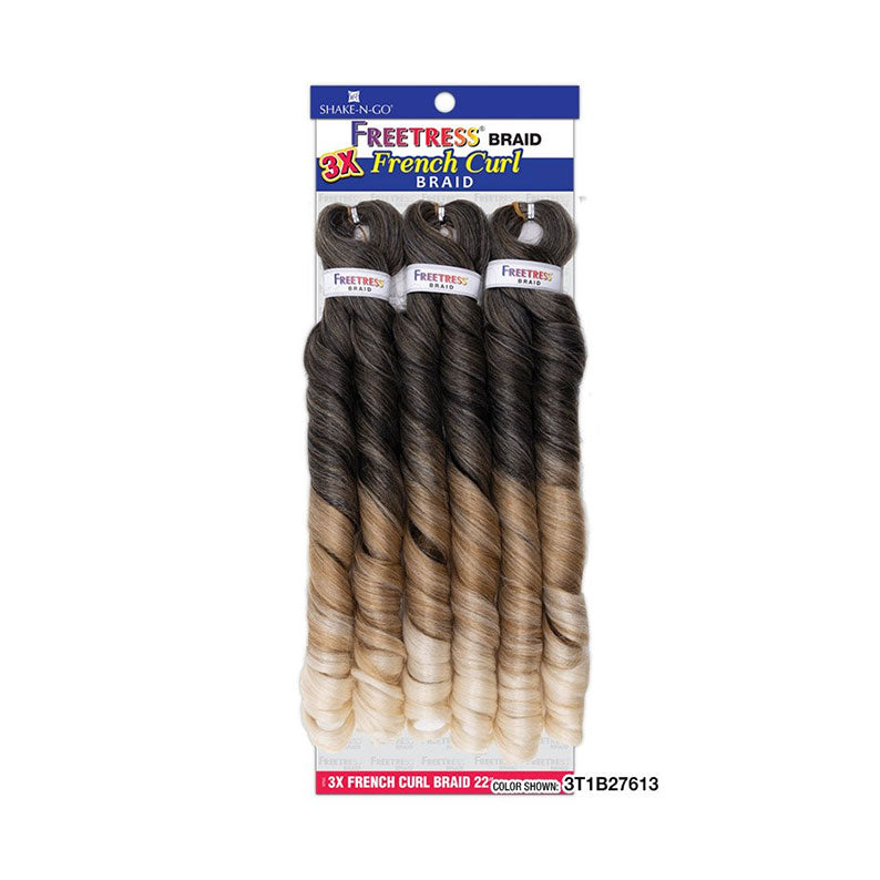 Shake N Go Freetress French curl braid 22 inch in ombre black to blonde color pack of three