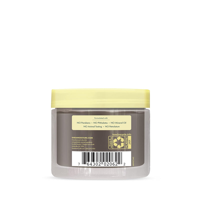 SheaMoisture jar back view with yellow lid showing label and barcode Jamaican Black Castor Oil edge control gel