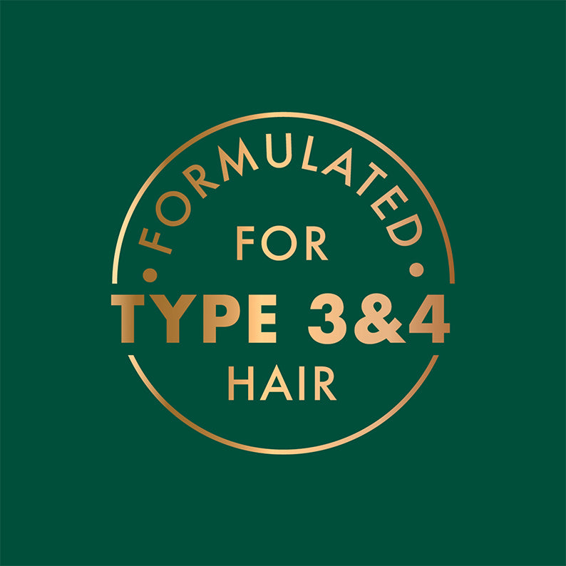 Shea Moisture label stating formulated for type 3 and 4 hair on green background amla oil bonding treatment