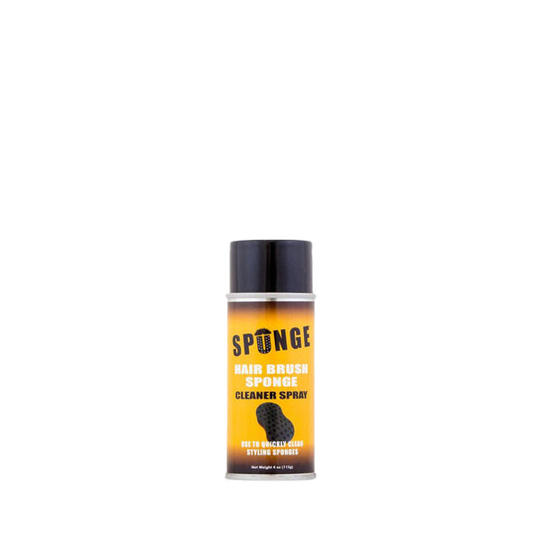 SPUNGE hair sponge cleaner spray can with yellow label and black cap for cleaning styling sponges