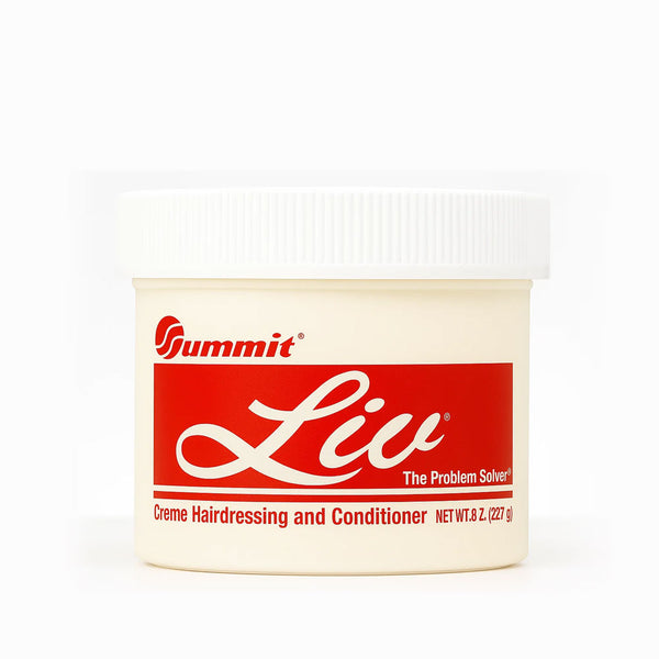 SUMMIT Liv jar hairdressing cream and conditioner white tub with red label 8 oz styling and smoothing