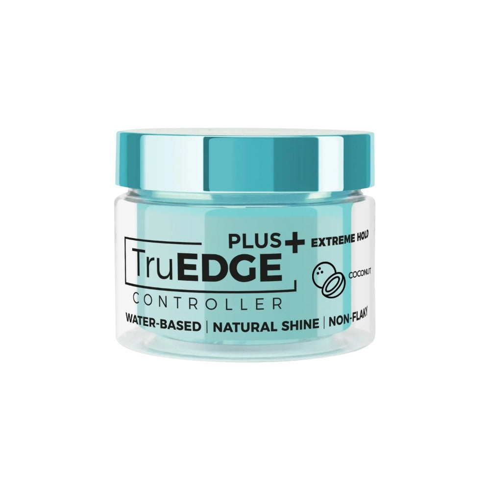 NICKA K TruEDGE water based extreme hold edge control gel jar with turquoise lid and coconut scent