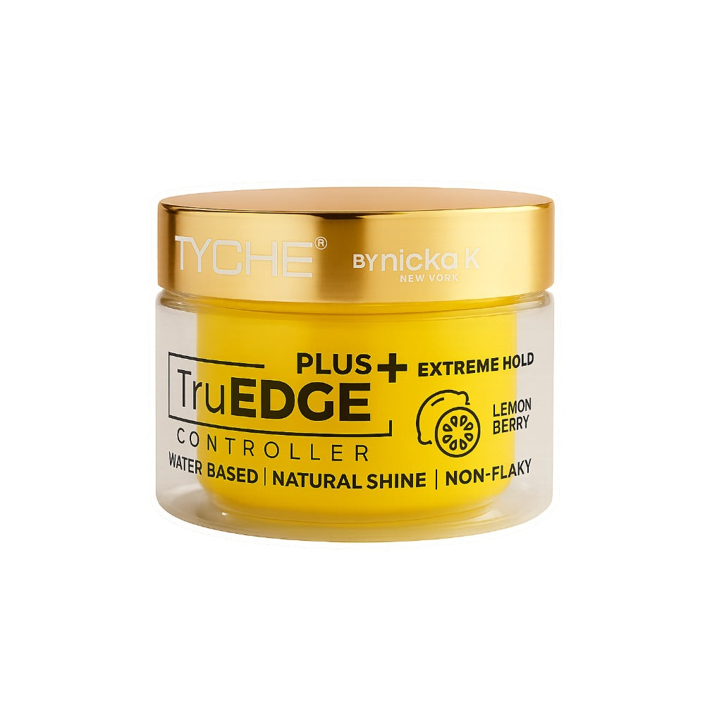 NICKA K TruEDGE lemon berry jar of extreme hold edge control gel in clear pot with gold lid for sleek edges