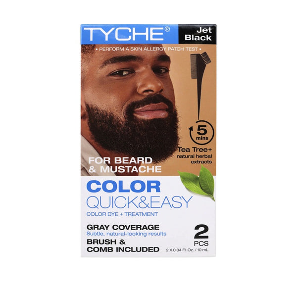 Nicka K jet black beard dye kit box with bearded model showing quick and easy gray coverage