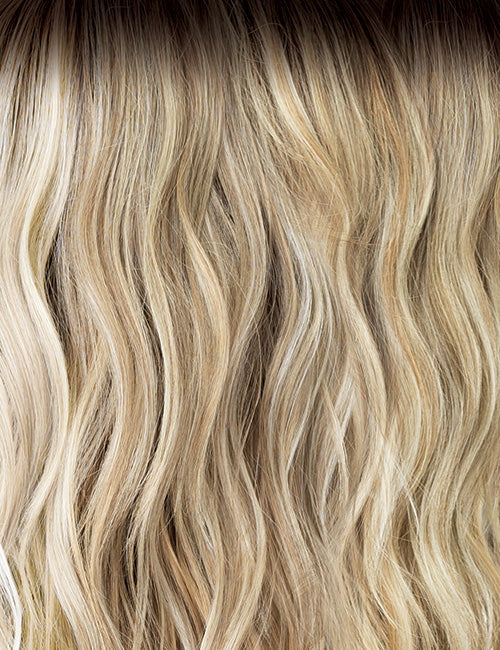 OUTRE synthetic hair wig 16 inch wavy blonde with dark roots beach wave texture and natural shine