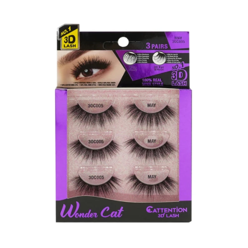 EBIN Wonder Cat packaging with three pairs of dramatic black false lashes Cattitude 3D lashes set
