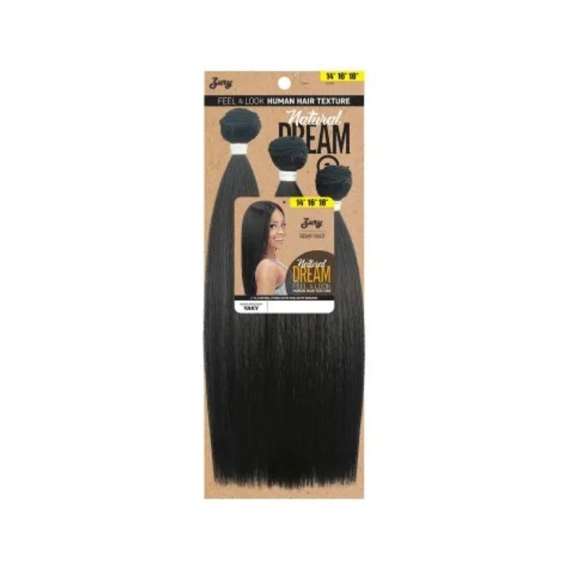 ROYAL IMEX Natural Dream Multi Yaky hair extensions straight black three bundle pack with model image