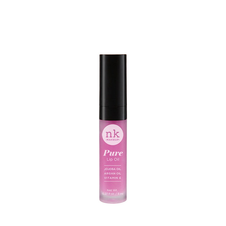 NICKA K Pure Lip Oil with jojoba oil argan oil and vitamin E in sleek pink and black tube