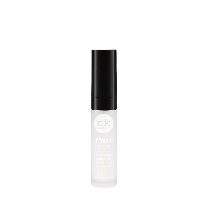 NICKA K Pure Lip Oil with Argan Oil and Vitamin E in sleek clear tube with black cap