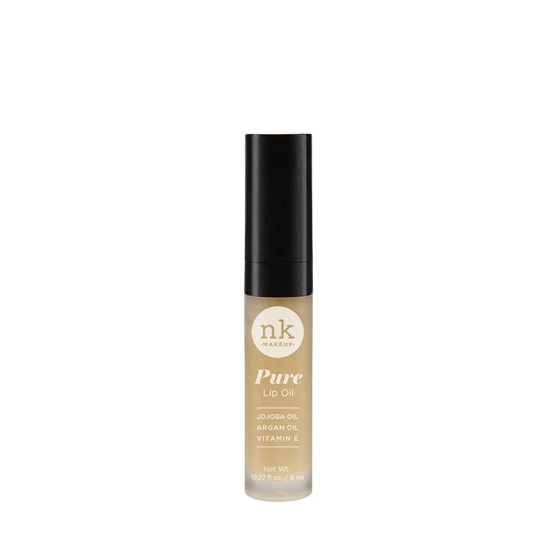 NICKA K Pure Lip Oil with jojoba oil argan oil and vitamin E in clear tube with black cap