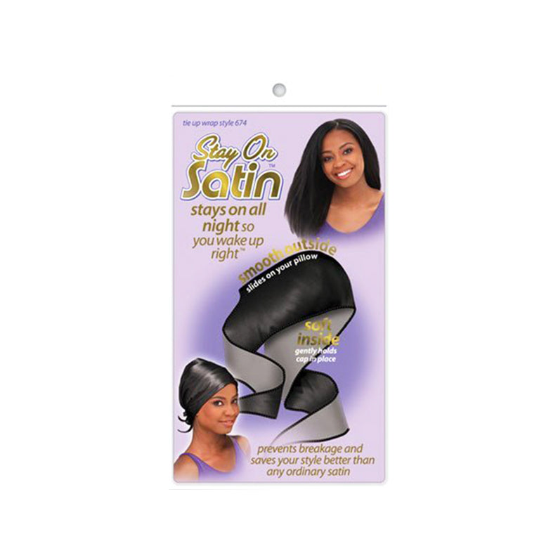 Stay On Satin Tie Up Wrap #674 [Black]