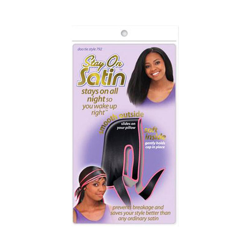 Stay On Satin hair wrap tool prevents breakage and keeps styles intact overnight with smooth outside and soft inside