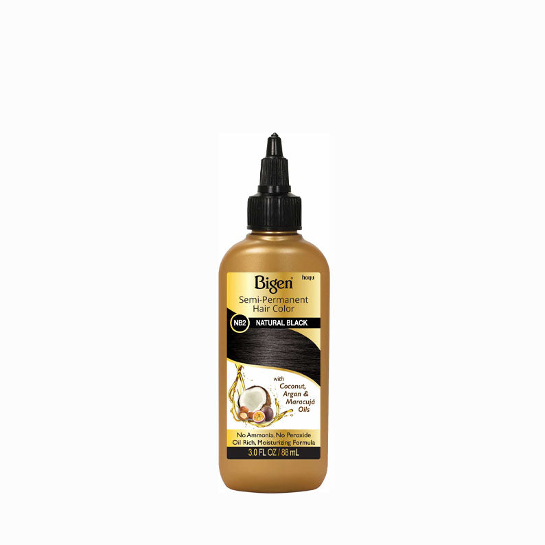 Bigen semi-permanent hair color natural black with coconut argan and moringa oils in 3 fl oz bottle