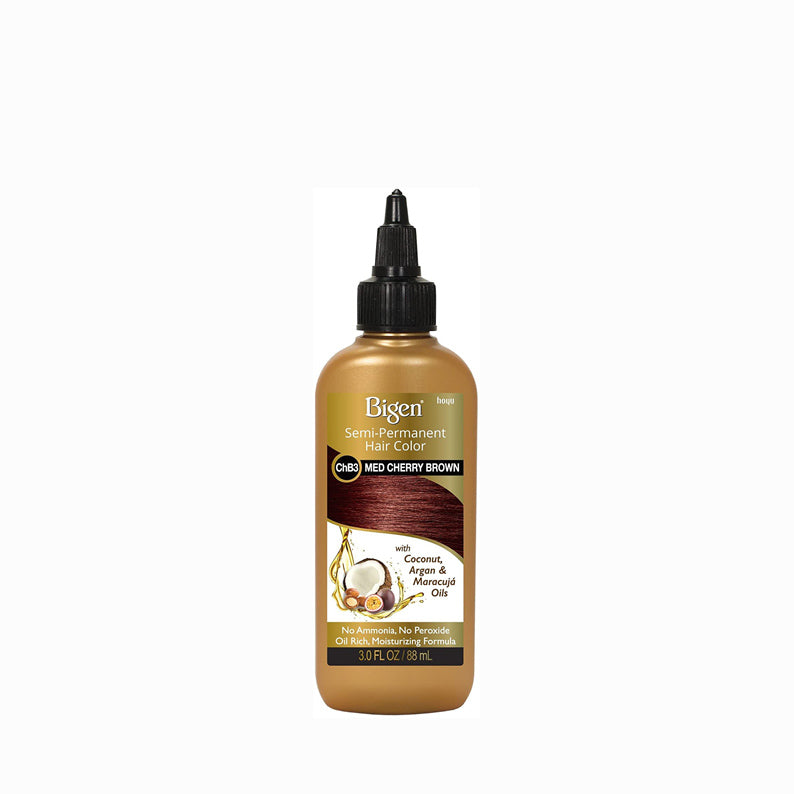 Bigen semi-permanent hair color in Med Cherry Brown with coconut argan and maracuja oils