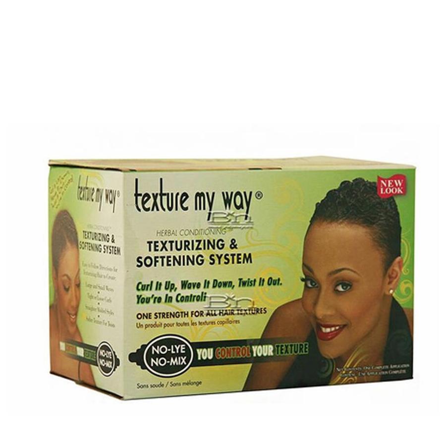 Texture My Way boxed texturizing and softening system with model portrait texture my way kit for natural hair