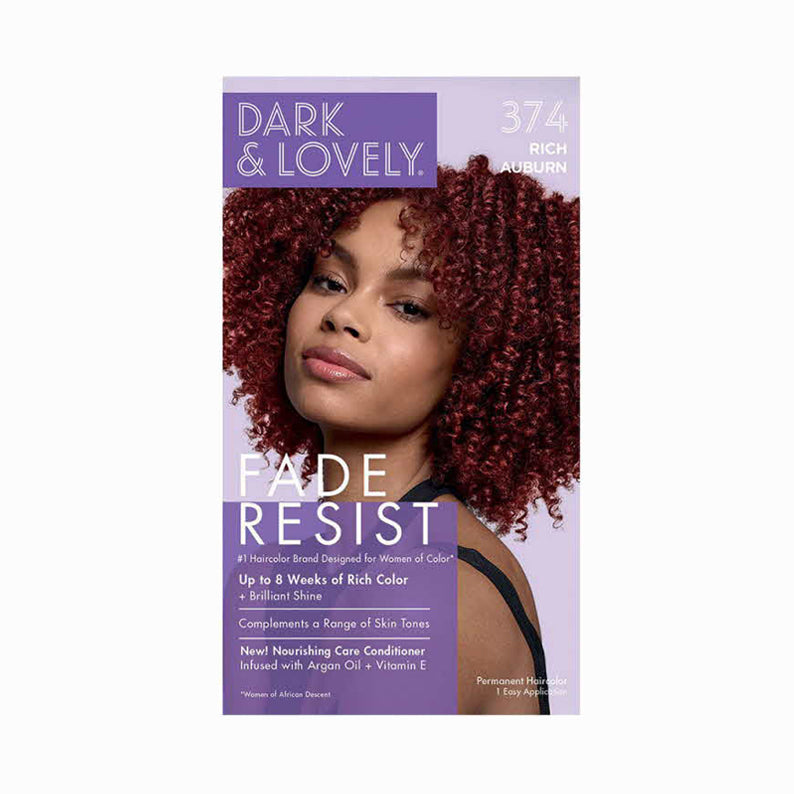 Dark and Lovely hair color kit in Rich Auburn 374 with nourishing care conditioner for vibrant color