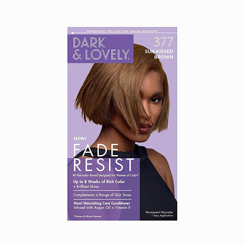 Dark and Lovely hair color kit in shade 377 Sun Kissed Brown with nourishing conditioner