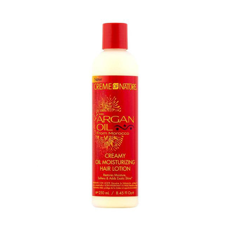 Creme of Nature argan oil hair moisturizer creamy oil moisturizing hair lotion red label plastic bottle