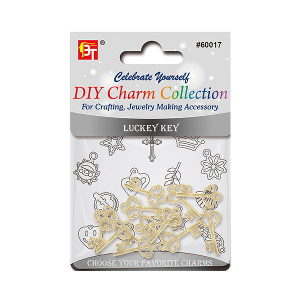DIY key charm for jewelry making by Beauty Town with multiple small gold key charms in packaging