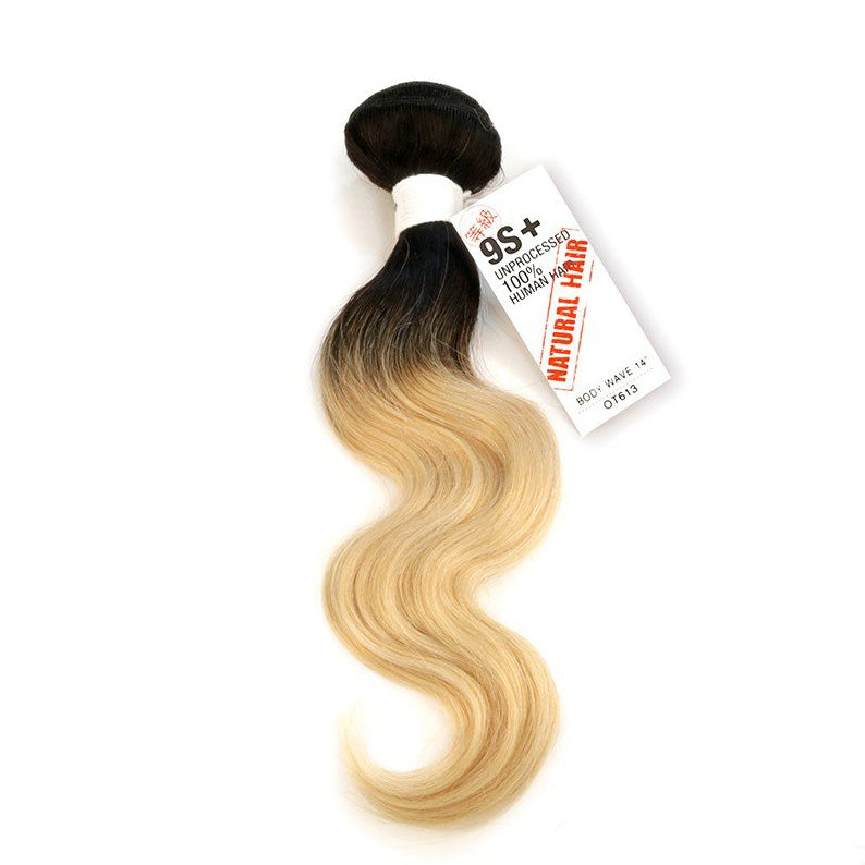 SHAKE N GO ombre black to blonde 100% human hair body wave extensions single bundle for styling