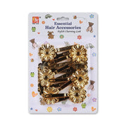 BEAUTY TOWN gold flower hair barrettes set on card packaging six metallic floral clips for styling