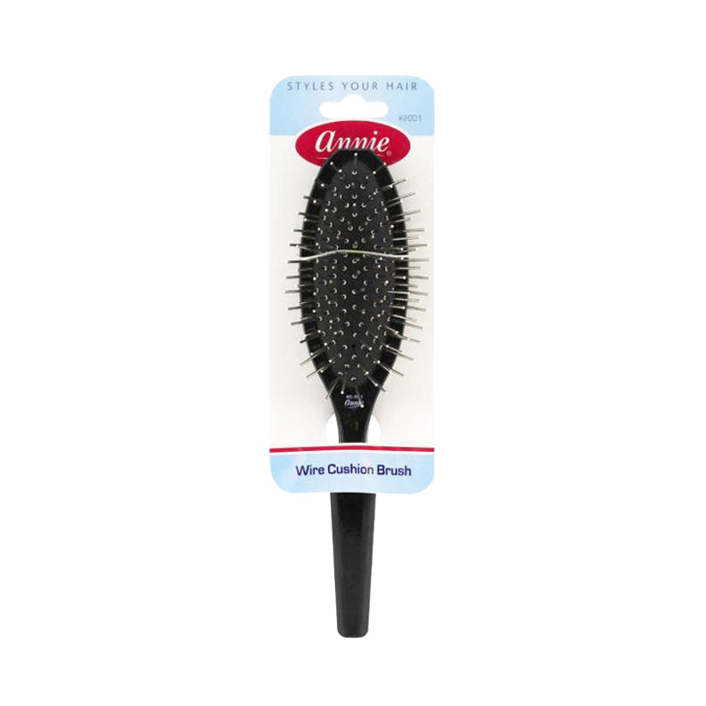 ANNIE wire cushion hair brush black paddle with metal wire bristles and cushioned base for gentle detangling