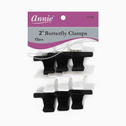 ANNIE 12 pack black and white 2 inch butterfly hair clamps on retail card for styling