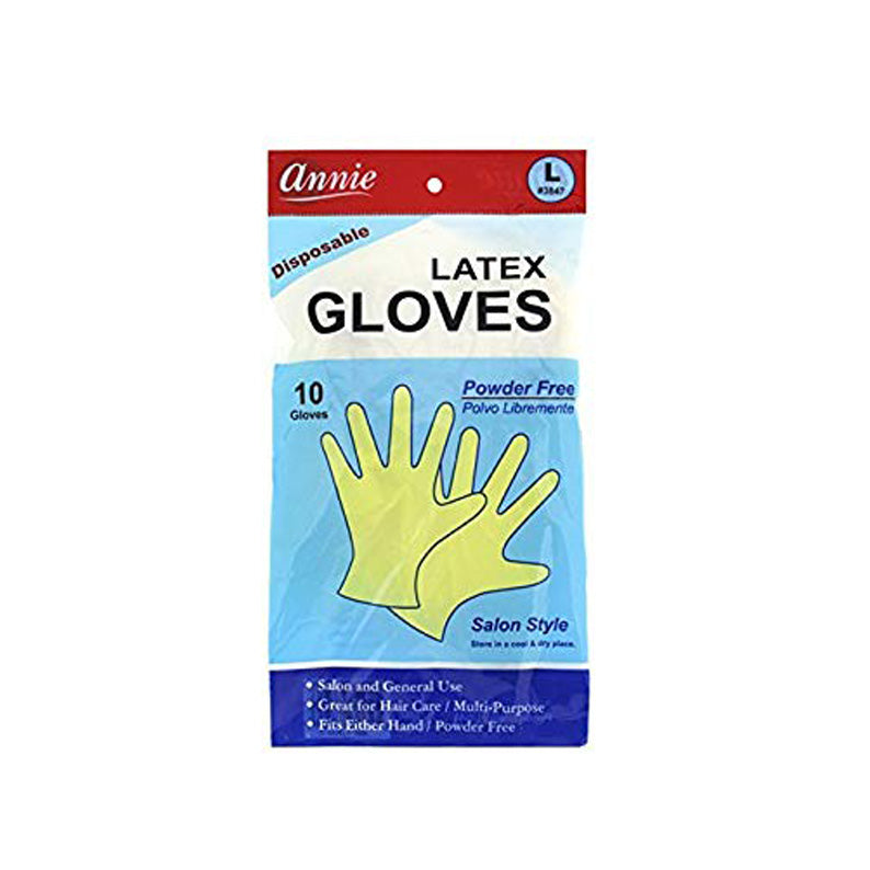 ANNIE latex gloves powder free large disposable salon style pack of 10 yellow gloves for general use