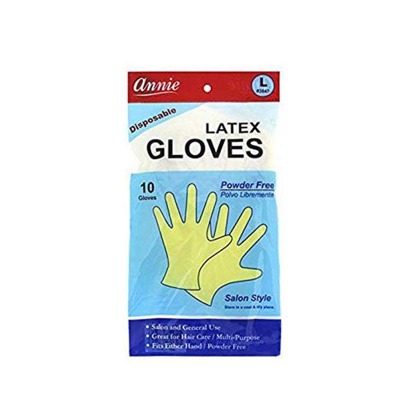 ANNIE latex gloves powder free large disposable salon style pack of 10 yellow gloves for general use