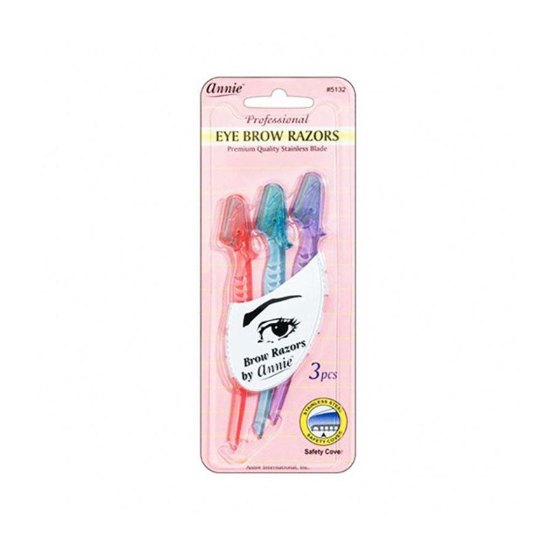 ANNIE eyebrow razor set with 3 pastel handled eyebrow razors for precise shaping and touch ups