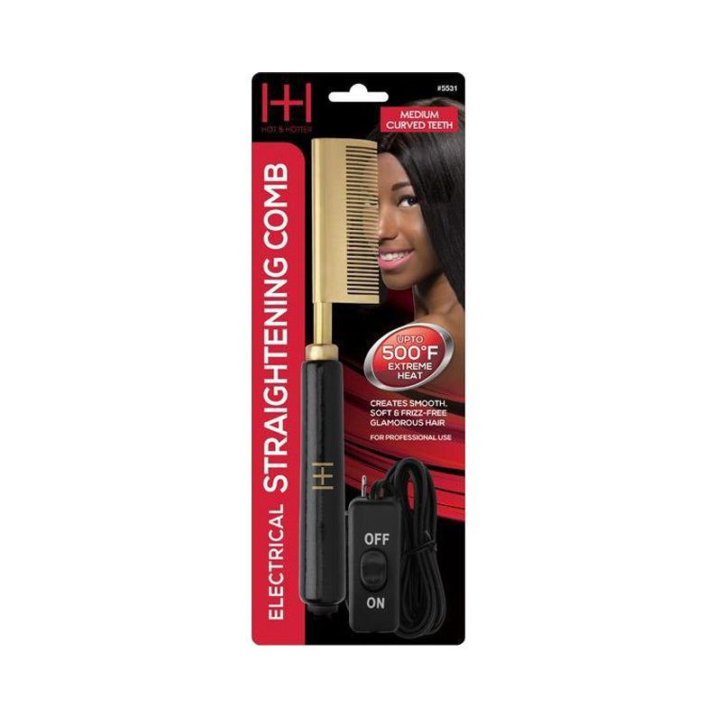 ANNIE HOT & HOTTER #05531 Electric Straightening Hot Comb [MEDIUM CURVED TEETH]