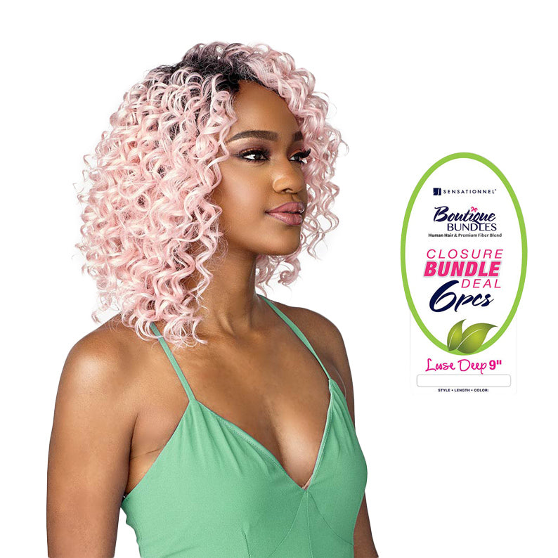BOUTIQUE BUNDLES Closure Bundle 6pcs Deal Loose Deep 9"