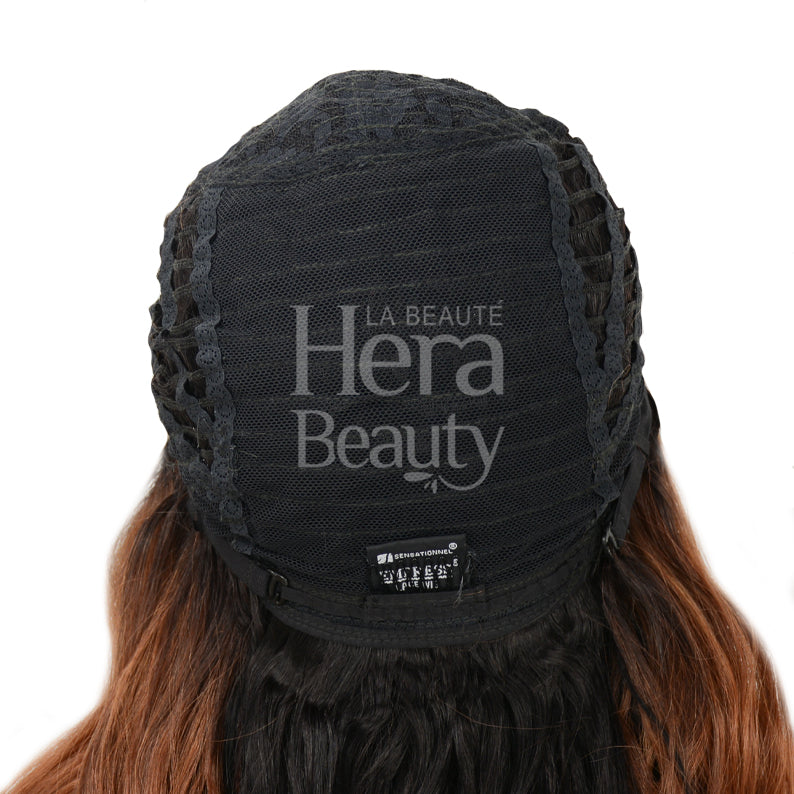 Empress Shear Muse Kanesha lace front wig SENSATIONNEL black open weft cap back with adjustable straps and brown ombre hair