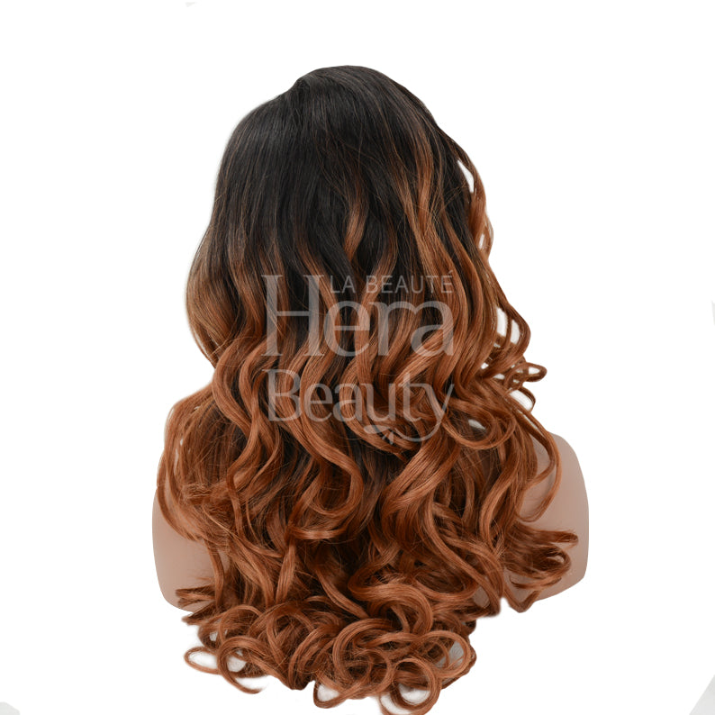 SENSATIONNEL Empress Shear Muse Kanesha lace front wig back view long dark roots to copper brown cascading curls