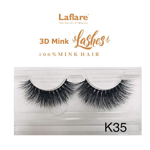 LAFLARE 3D faux mink lashes K35 dramatic voluminous black strip lashes in clear plastic case