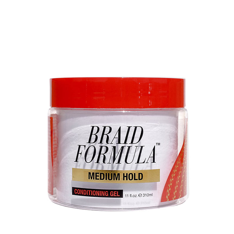 EBIN braid formula conditioning gel medium hold 11 fl oz clear jar with red lid for braid styling and edges
